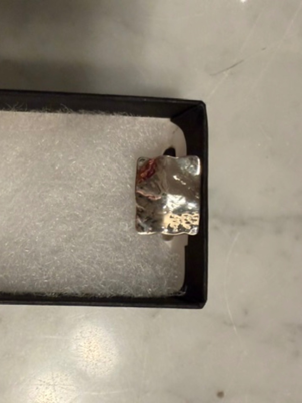 Silver Hammered Rectangular Ring - Picture 2 of 8